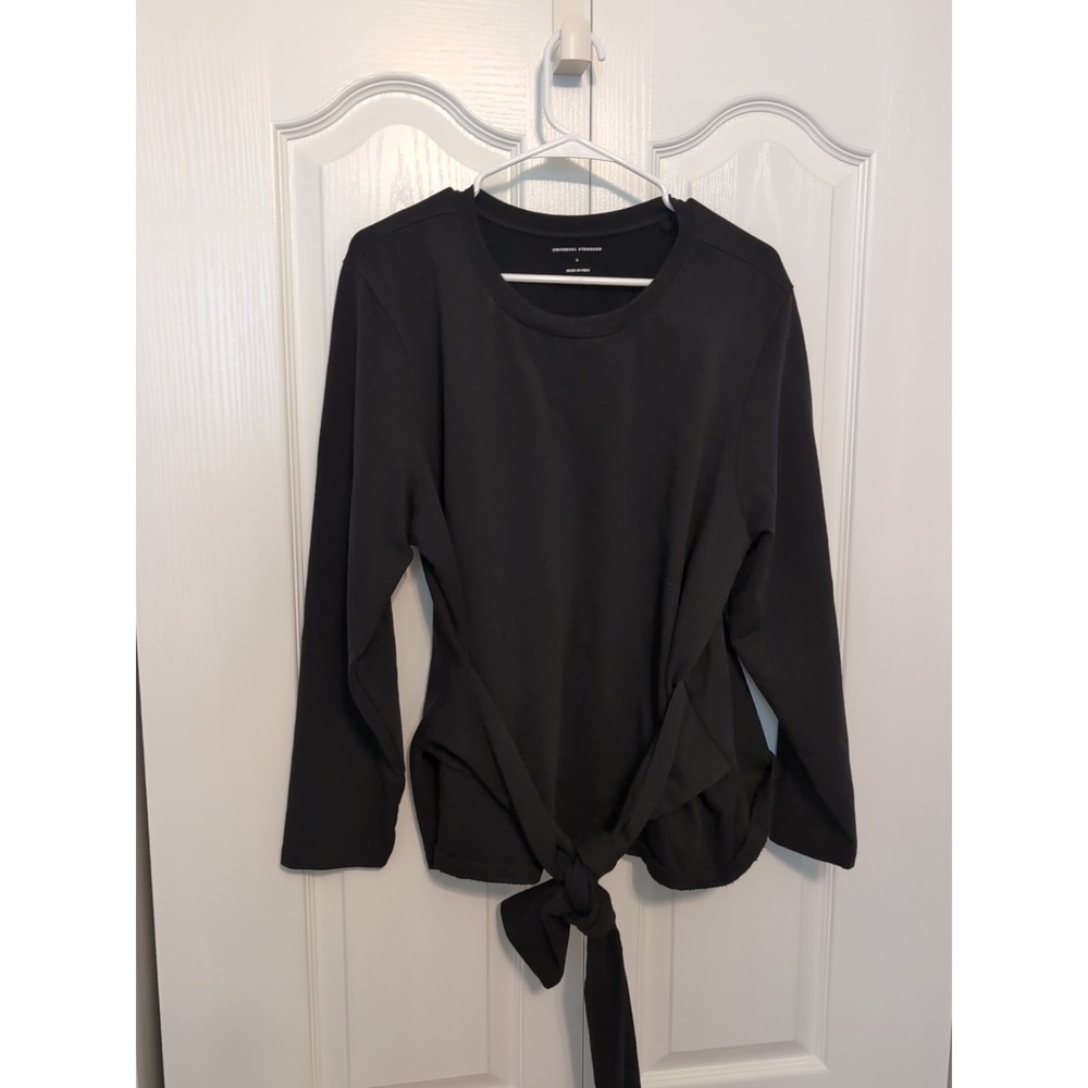 Universal Standard Womens Tie Front Sweatshirt Dress Black Cotton Blend Large